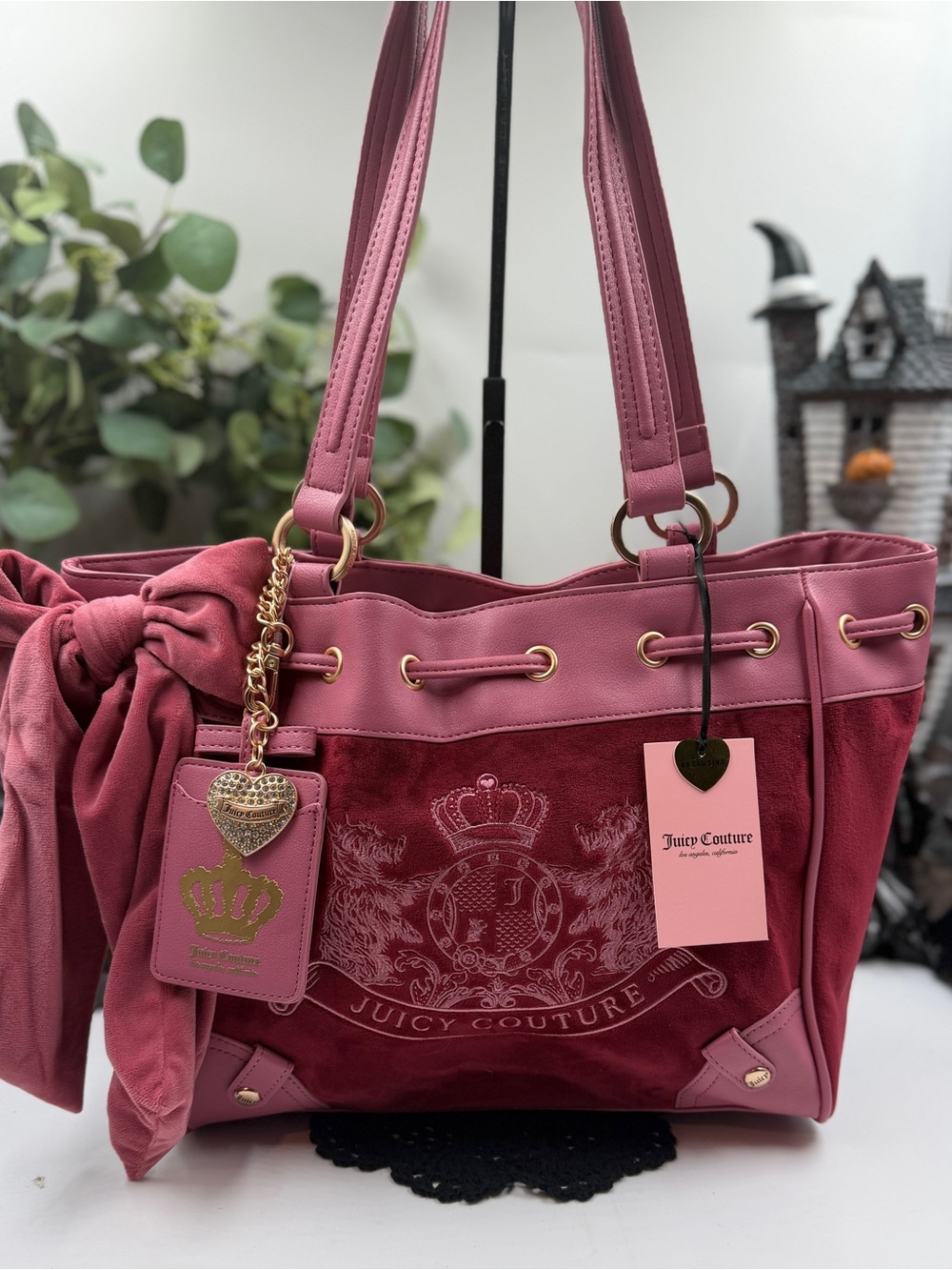 juicy couture classic scottie dogs daydreamer tote cranberry bow charm nwt